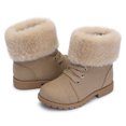 thumbnail image 2 of DSOLE Girls Boots Warm Faux Fur Ankle Warm Boots Side Zipper Lace Up Work Boot Combat Boots​ Beige 12 Little Kid, 2 of 6
