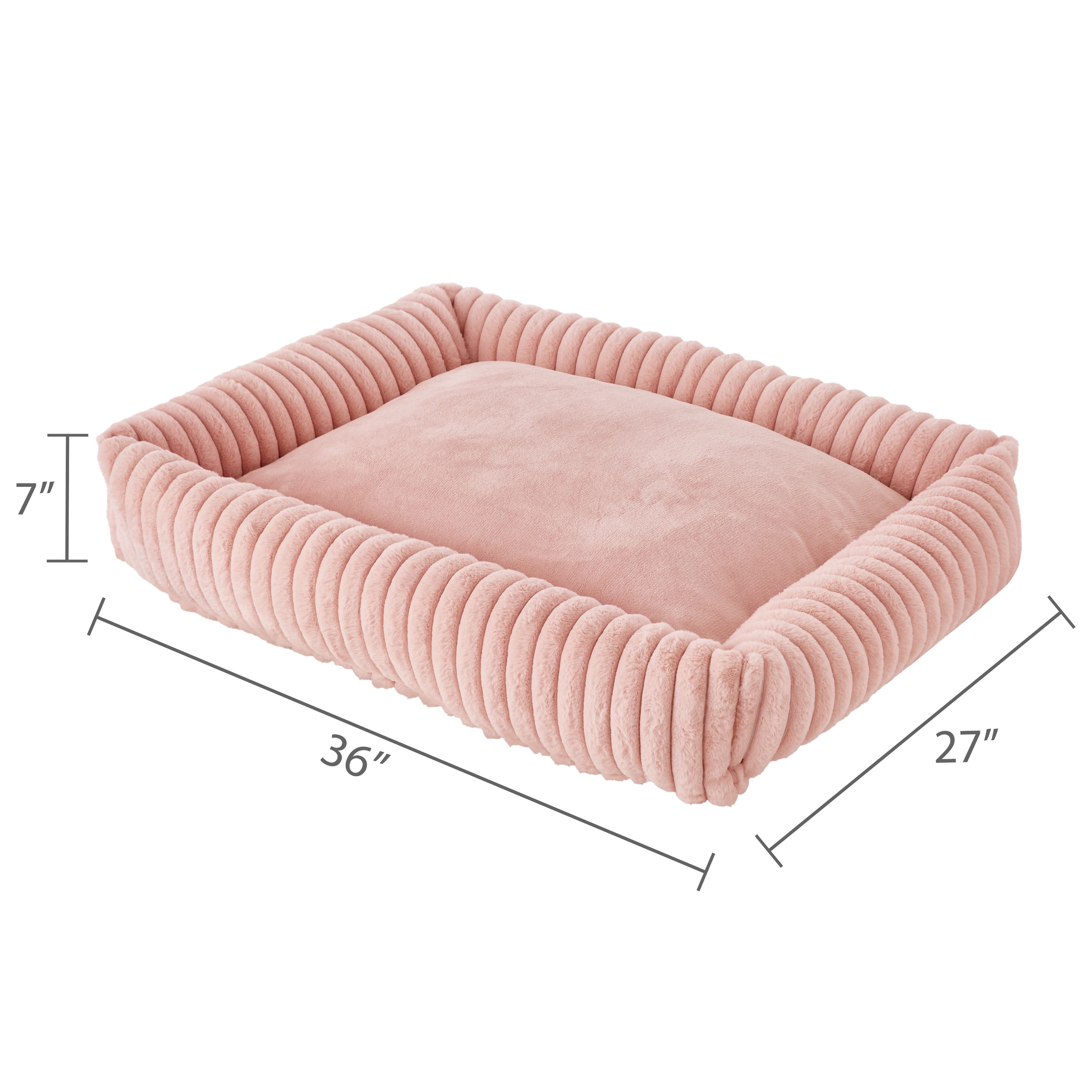 Vibrant Life Large Thick Corduroy Plush Bolster Dog Bed, Pink, 27" x 36"