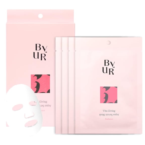 ByUR Vita Giving Keep Radiance Aqua Serum Mask 30 ml Dark Spots Hyperpigmentation, Brightening Hydrating, Hyaluronic Acid, Niacinamide, Vitamin C Daily Face Sheet Mask Pore Care Korean Skincare (4pc)