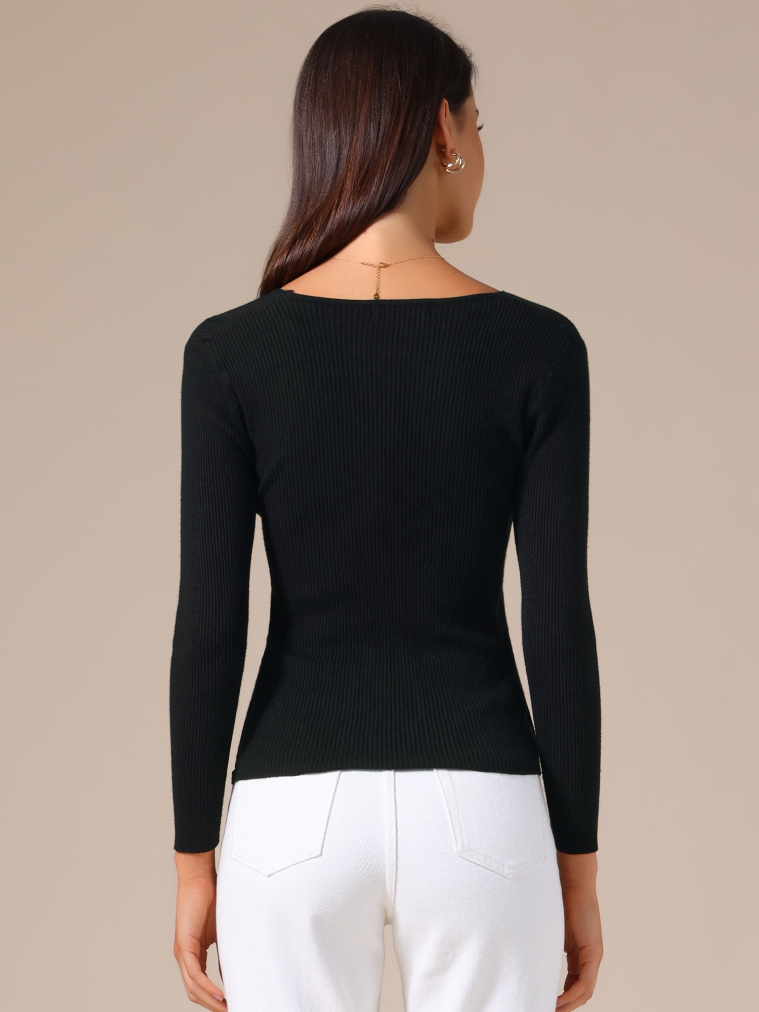 DARING DIVA Women's V Neck Fitted Ruched Waist Criss Cross Knitted Wrap Tops XS Black