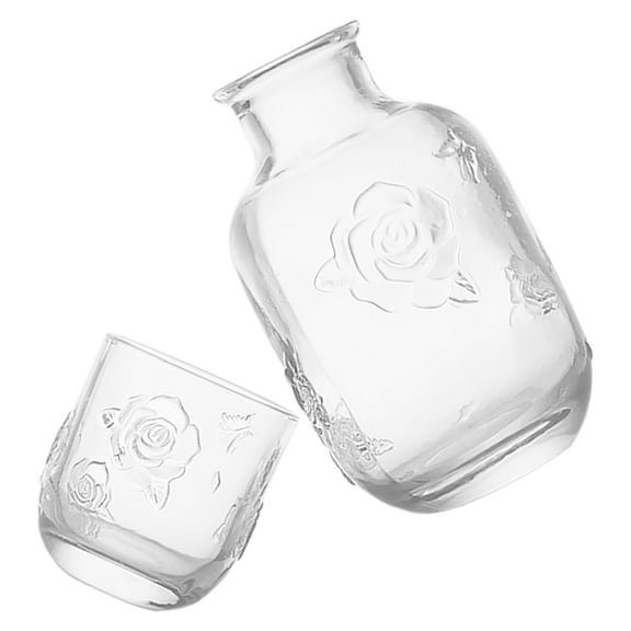 FRCOLOR Embossed Flower Glass Teapot and Cup Set Vintage Water Carafe for Bedroom for Fruit Juice Cold Drinks Home Decor Space-Saving for Tea Lovers