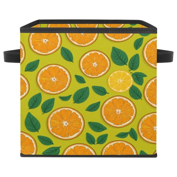 RATGDN Collapsible Fabric Cube Storage Bin with Double Handles for Living Room Bedroom Office Black - Orange Slice Geen Light
