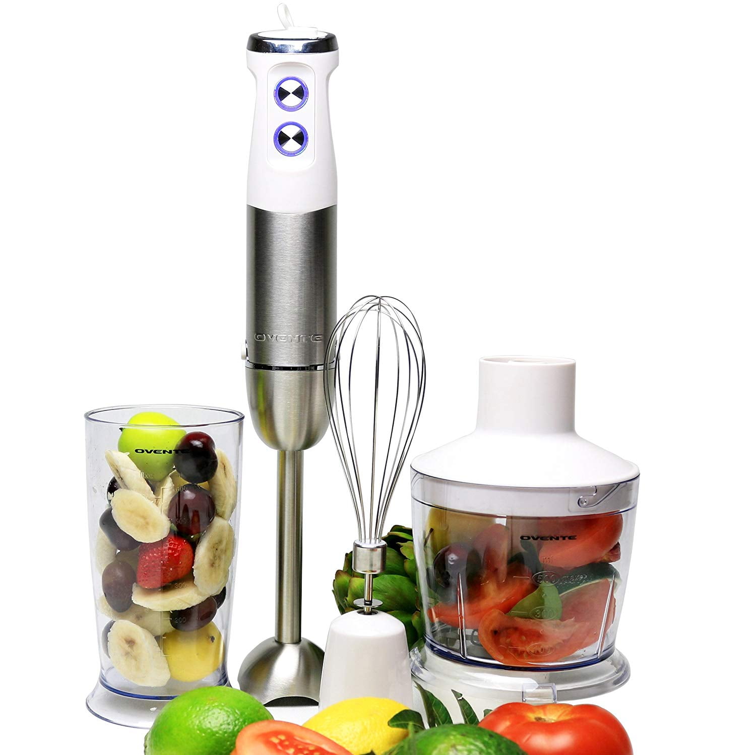 Ovente Immersion Handheld Electric Blender Set with Stainless Steel Blades, 500 Watt Power 6 Mix