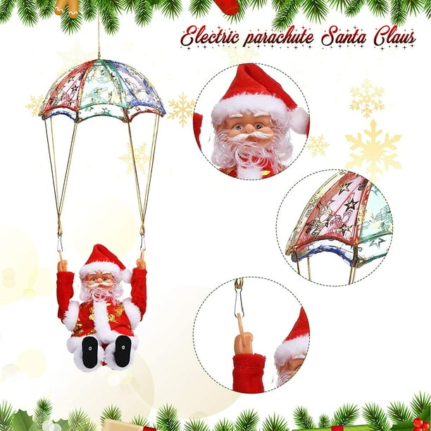 RV Escalera de escalada eléctrica de Papá Noel Papá Noel subiendo y bajando Escalera de Papá Noel con música Paracaídas de Papá Noel para árbol de Navidad Muñeca de Papá Noel Juguete para fiesta Puerta Pared Decoración del hogar Sincero Electrónica