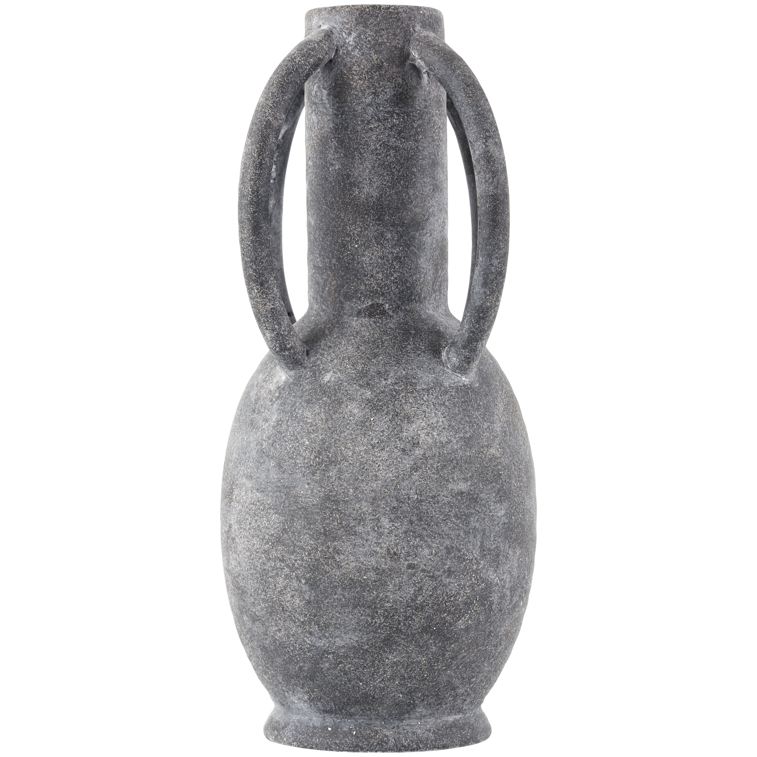 DecMode 15" Textured Whitewashed Gray Ceramic Vase with 4 Handles