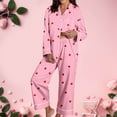 thumbnail image 6 of YMNXA Pajamas For Women Set Long Sleeve Lapel Buttons Love Heart Print Tops And Pants Comfortable Soft Two Piece Outfit For Daily Wear Pink L, 6 of 9
