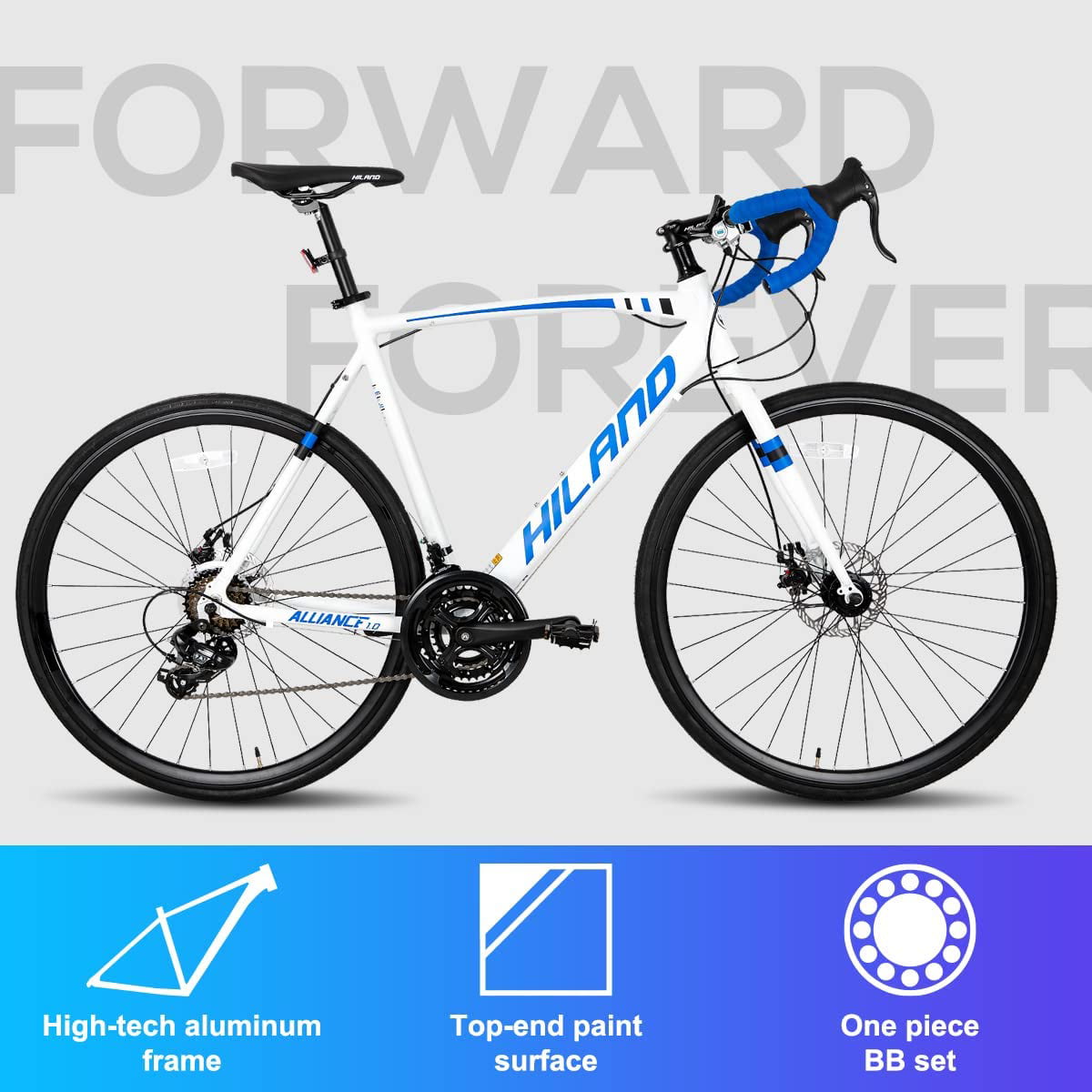 Hiland Aluminum Road Bike Mutiple Styles with 700C Wheels for Men Dual-Disc Brakes All Shimano Drivetrain 21 speeds Mens Road Bicycle 