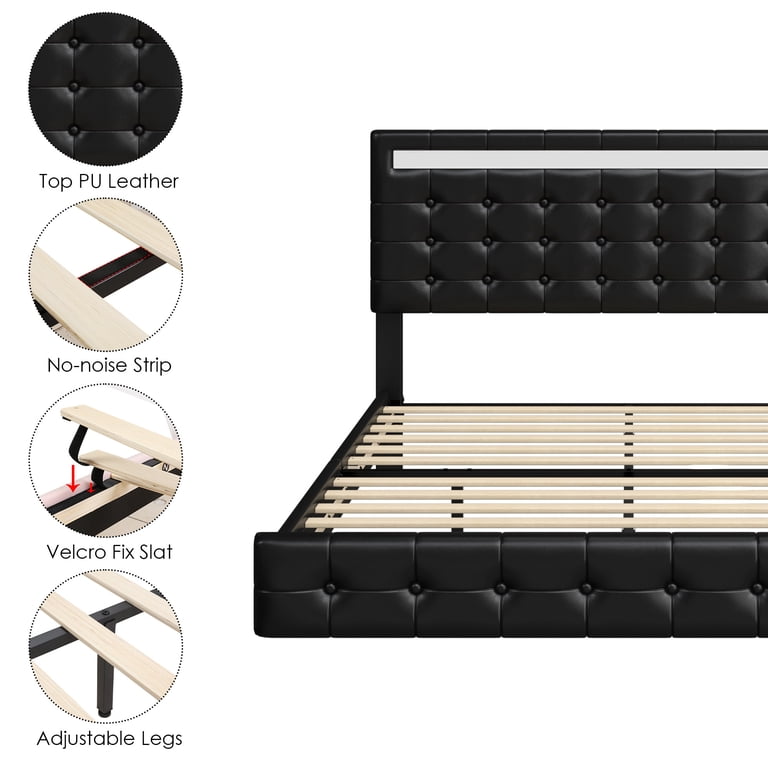 Homfa Queen Floating Bed with LED Lights, Black photo 7
