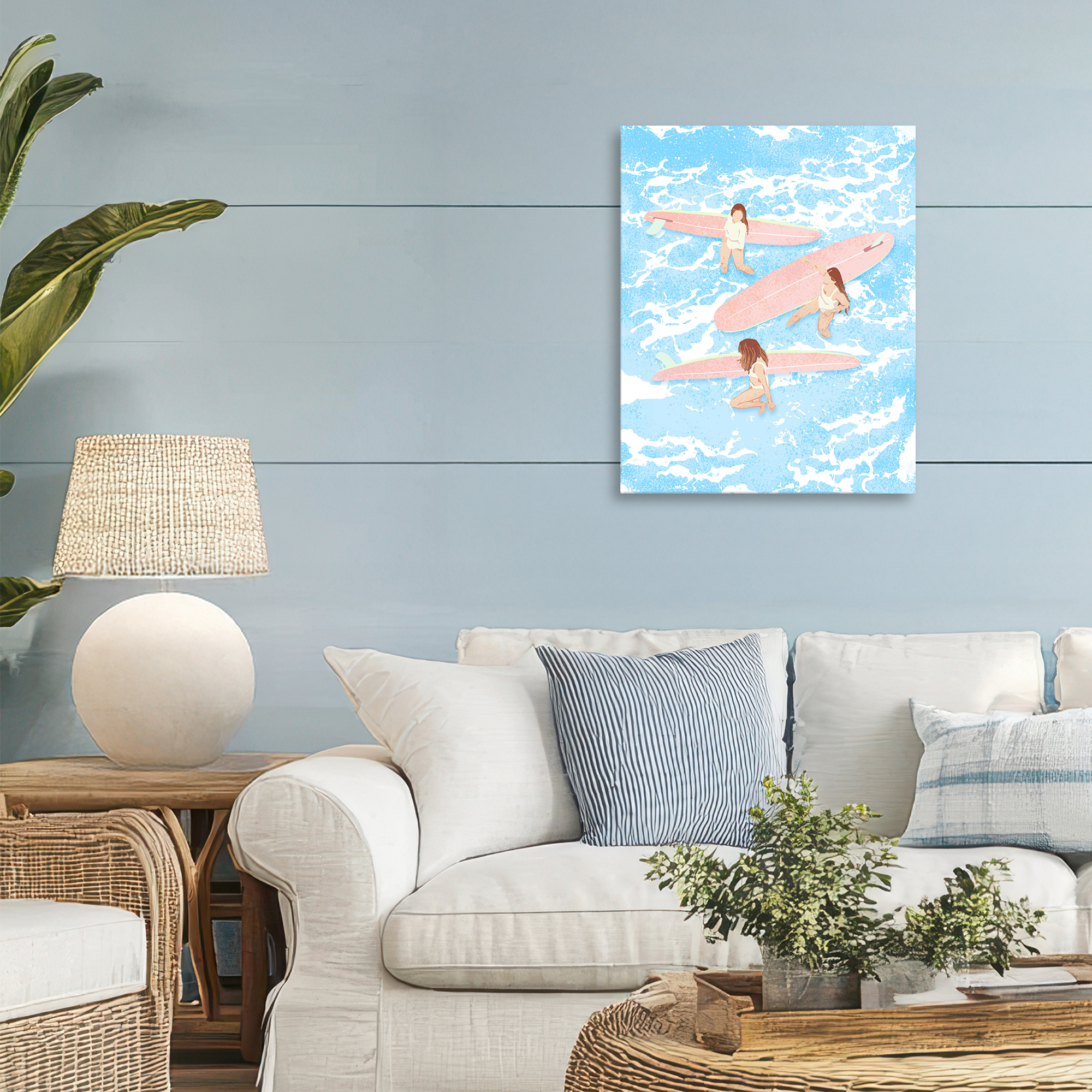 Surfing Girls Trio Canvas Wall Art, design by Ziwei Li
