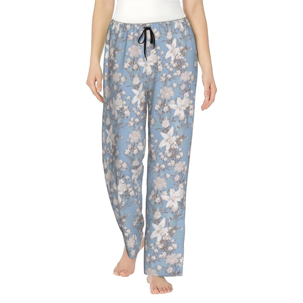 Balery Lily Flower Pantalones de pijama para mujer, pijamas ultraligeros, pantalones de estar por casa-Small
