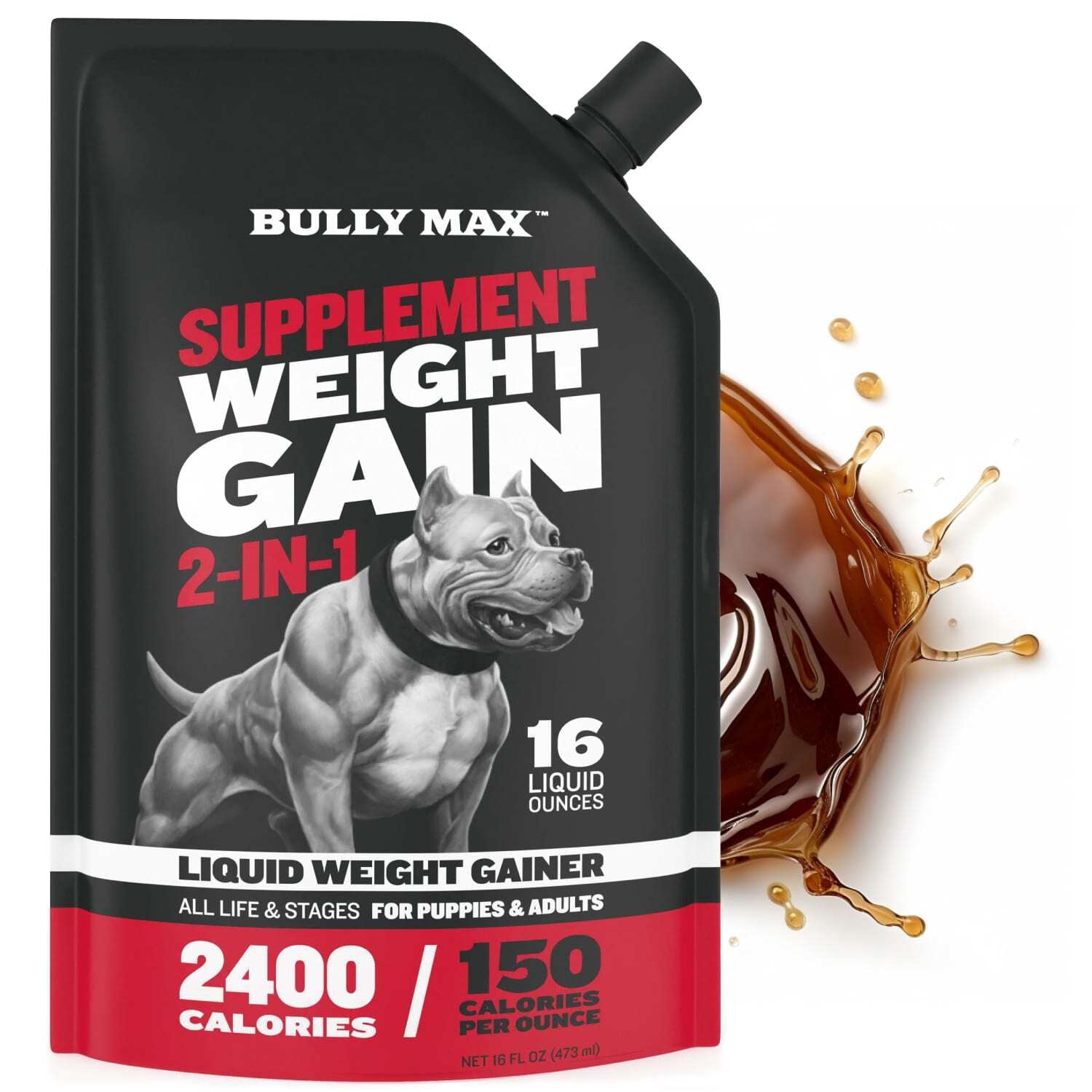 Bully Max Weight Gain Bacon Flavor Liquid Supplement for Dogs, 16 fl oz