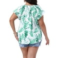 thumbnail image 3 of Agnes Orinda Women's Plus Size Floral Tops Boho Tie V Neck Flutter Short Sleeve Summer Vacation Blouse 1X White Green, 3 of 6