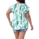 thumbnail image 3 of Blusas de verano bohemias de talla grande para mujer Agnes Orinda, con estampado floral, cuello en V con lazo y mangas cortas tipo flutter, 1X, blanca y verde, 3 of 6