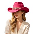 thumbnail image 6 of Western Cowboy Wide Brim Felt Hat, Women Boho Ethnic Tassel Band Fedora Hat Solid Color Four Season Party Daily Outdoor Fashion Hat(Hot Pink), 6 of 6