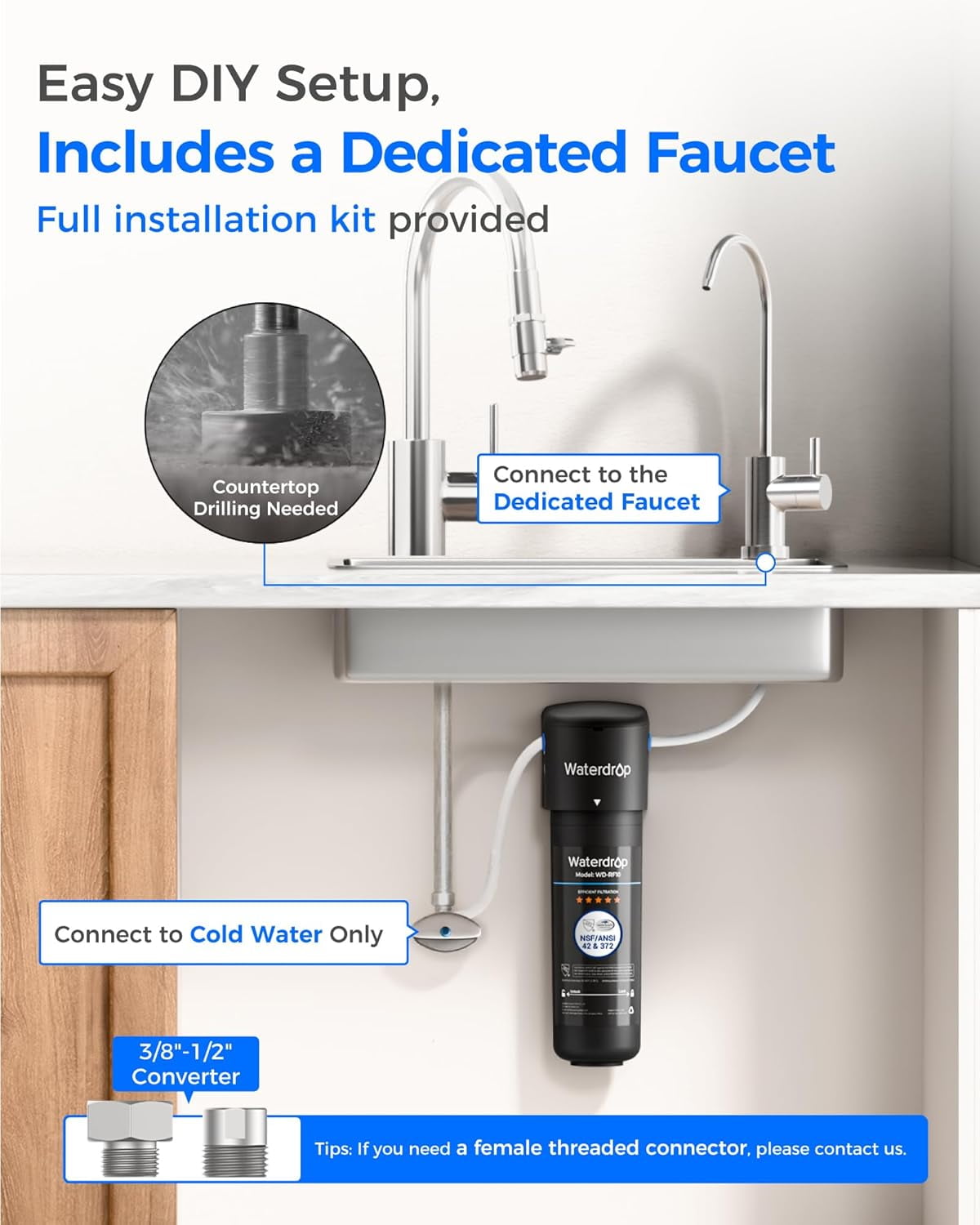 Waterdrop 10UB Under Sink Water Filter System, With Extra RF10 Water Filter