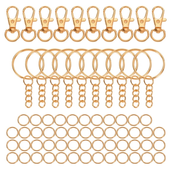 70Pcs Keychain Making Kit, 32mm Lobster Clasps Keyrings Open Rings, Light Gold