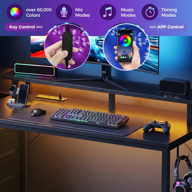 EDX 52" Gaming Desk with LED Lights, USB Ports, Black photo 8