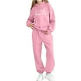 thumbnail image 4 of Conjunto de sudadera con capucha de manga larga para niños con estampado en forma de corazón y pantalones deportivos con lazo en las piernas, conjunto deportivo informal de dos piezas para niños, poli, 4 of 5