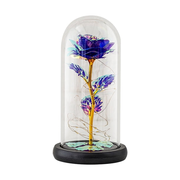 Xihbxyly Rosa Romántica de Cristal, Decoración Floral con Luz Led, Elegante Base de Madera, Regalo de San Valentín, Decoración de Boda, Regalo Del Día de La Madre, Tamaño 11,5 X 22 Cm, Símbolo Del Am