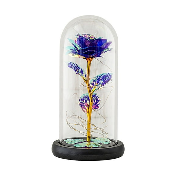 Fridja Valentine's Day Gift for Women Purple Rose Birthday Gifts for Her Rose Enchanted Warm Light Led Flower Galaxy Rose Light in Glass Dome, Unique Gifts for Her Wedding , Anniversary