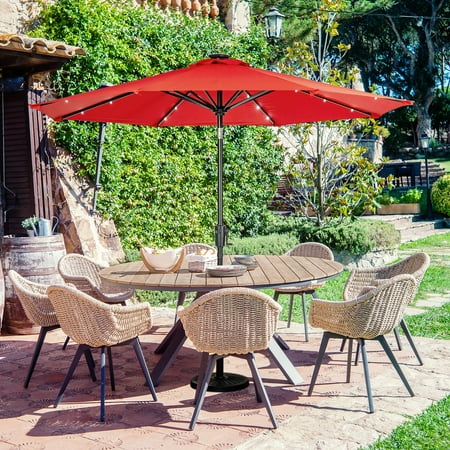 Sun Ray - 9' Round 8Rib Solar Lighted Umbrella - Taupe