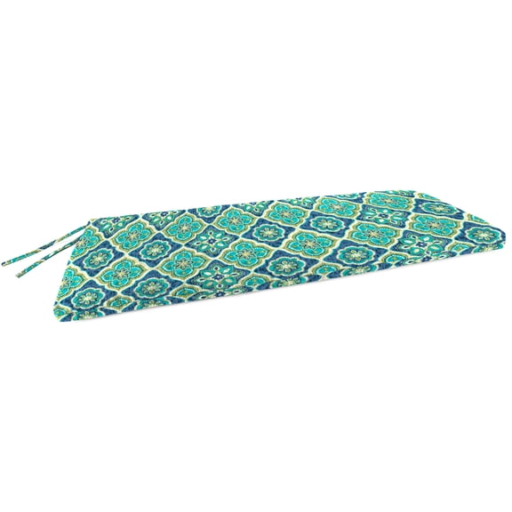 Jordan Manufacturing 48" x 18" Adonis Capri Teal Medallion Rectangular Outdoor Settee Swing Bench Cushion with Ties