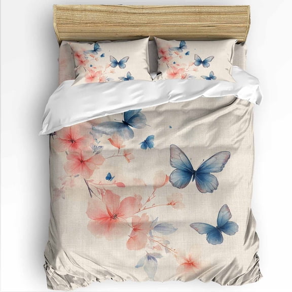 Watercolor Butterfly Flower King Size Comforter Set, Spring Floral Nature Retro Soft Bedding for All Seasons, 4 Pcs Bed Set with 1Comforter (90"x106") ,1 Sheet(94"x116"), 2 Pillowcases (19"x35")