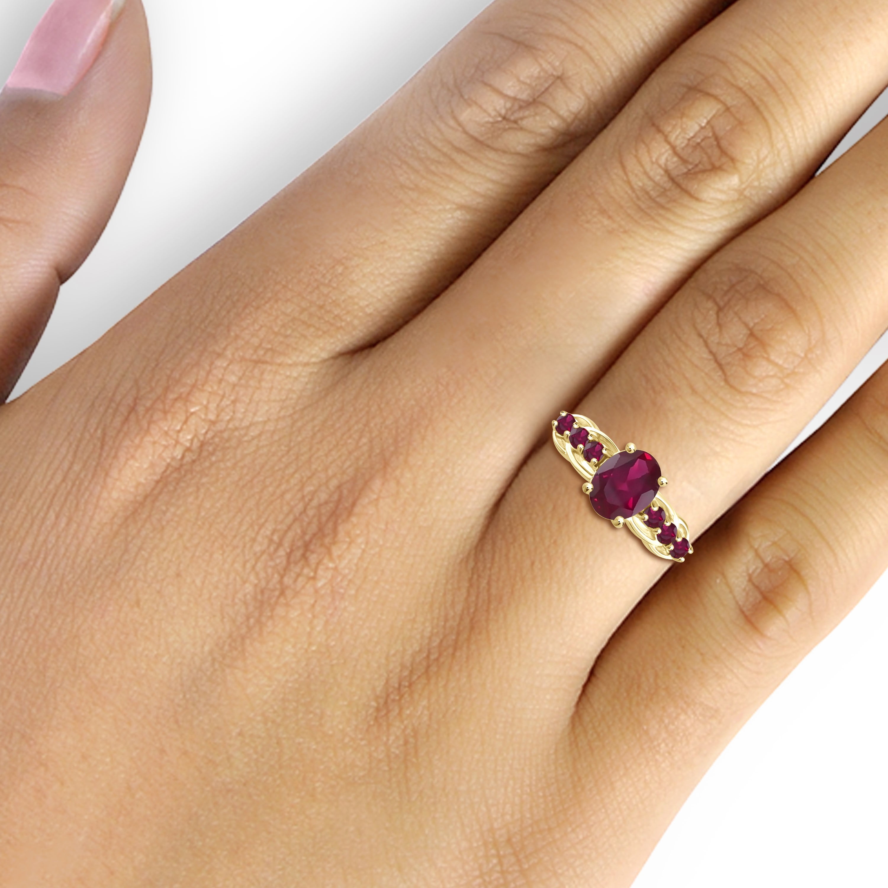JewelersClub Ruby Ring Birthstone Jewelry – 3.00 Carat Ruby 14K Gold Plated Silver Ring Jewelry – Gemstone Rings with Hypoallergenic 14K Gold Plated Silver Band