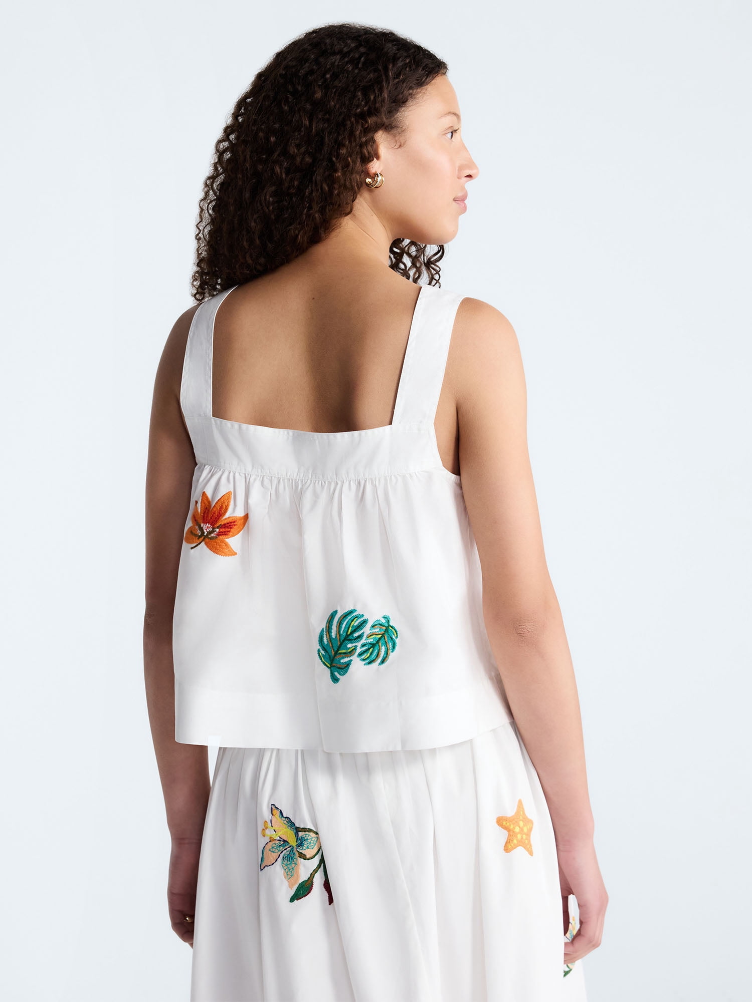 Free Assembly Women's and Women’s Plus Embroidered Cotton Square Neck Top, Sizes XS-4X