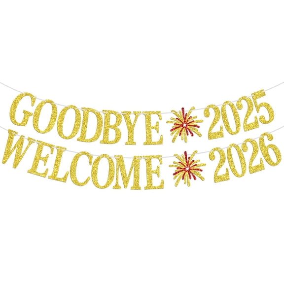 Goodbye 2025 Welcome 2026 Banner, Happy New Year Party Decor, Winter Christmas Holiday 2026 New Year’s Eve Party Decorations Supplies Gold Glitter