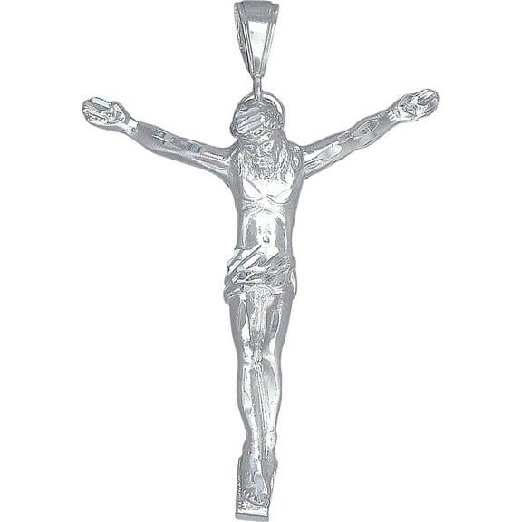 Sterling Silver Jesus Christ Pendant Necklace with Diamond Cuts and 24 Inch Chain