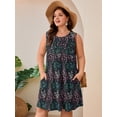 thumbnail image 2 of SHOWMALL Women's Plus Size Sleeveless Dress with Pockets, Summer Beach Sundress, Black Sketch Floral 1X Pleated Chest Tank Dress for Vacation & Casual Wear, 2 of 7