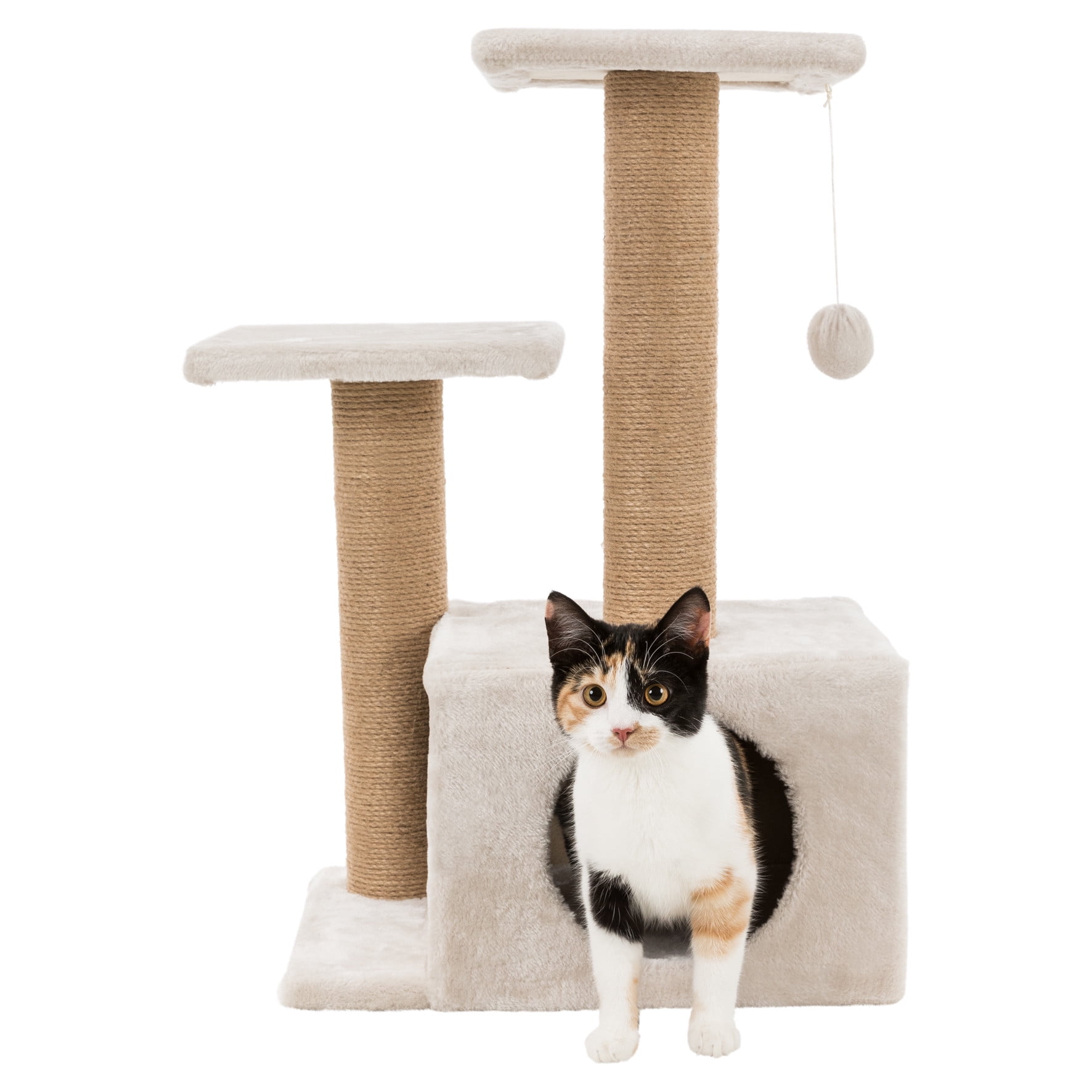 TRIXIE Valencia Plush & Sisal 3-Level 28" Cat Tree with Scratching Posts & Condo, Greige