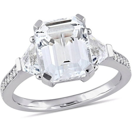 Miabella 5-1/5 Carat T.G.W. White Topaz and Diamond-Accent Sterling Silver Three-Stone Estate Ring