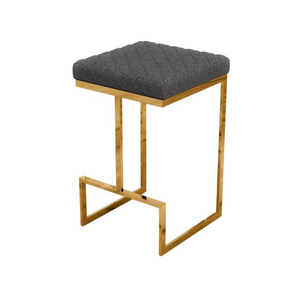 Filomena Gray Boucle Fabric Upholstered Tufted Kitchen Gold Metal Counter Stool