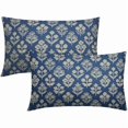 thumbnail image 1 of Chenchen Blue Pillow Covers 12x20 Inch Set of 2, Cream Floral Block Print Pattern Lumbar Decorative Throw Pillowcases Outdoor Farmhouse Rectangle Cushion Covers Spring Summer Sofa Couch Bed Decor, 1 of 1