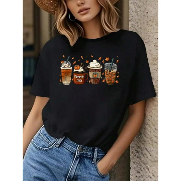 Halloween Coffee Pumpkin Latte Spice Coffee Love Fall Season T-Shirt, Graphic Tees Women