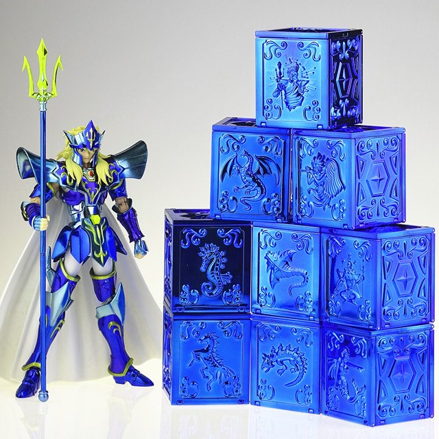 9pcs/Set Saint Seiya Myth Cloth Pandora Box Poseidon Mud Carp BOX Marina Solent Kanon Baiane Sea Horse Kraken PVC Toy Model zhangmengya LED