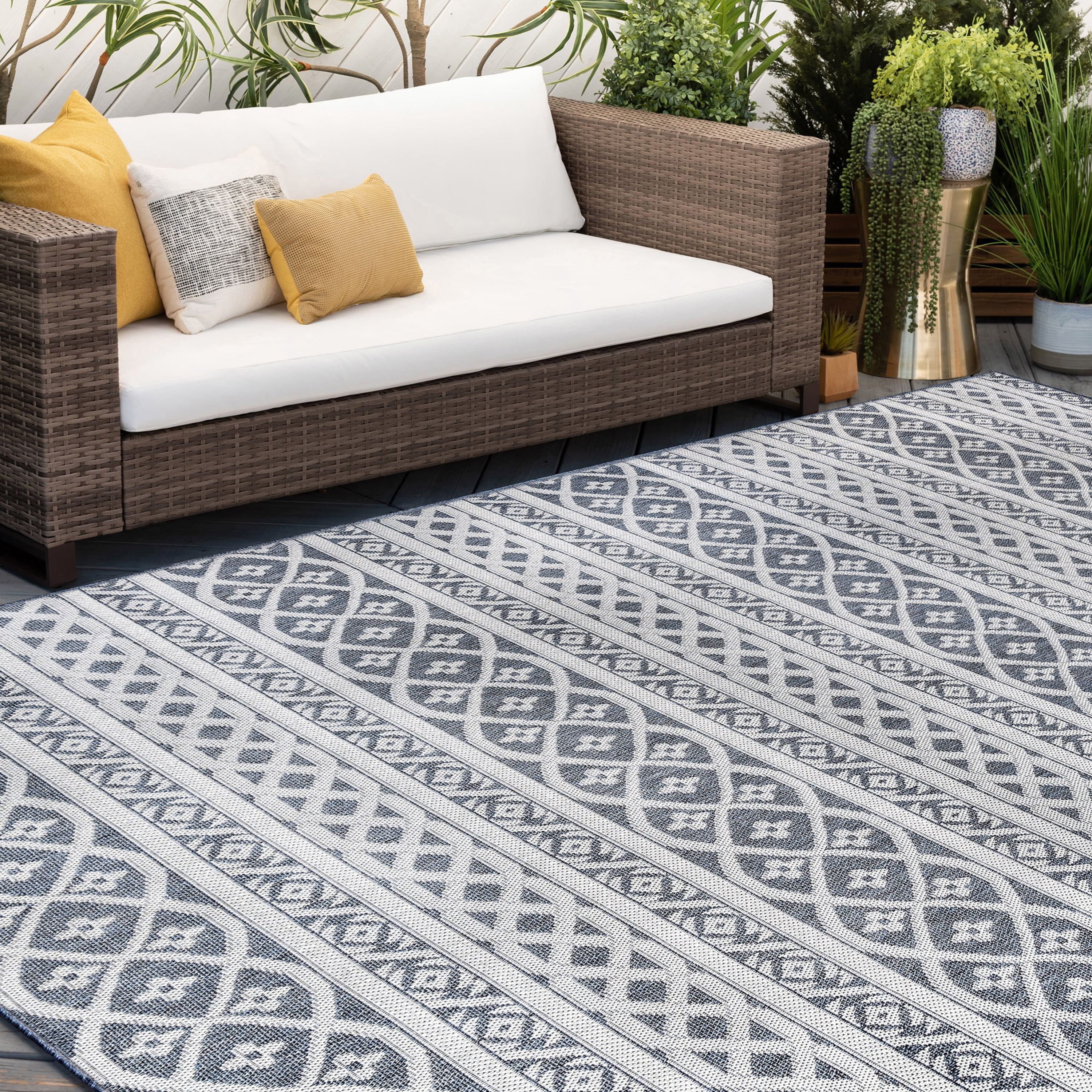 2x8 Water Resistant, Indoor Outdoor Runner Rugs for Patios, Hallway, Entryway, Deck, Porch, Balcony or Kitchen | Outside Area Rug for Patio | Blue, Stripe | Size: 2'2'' x 7'3''