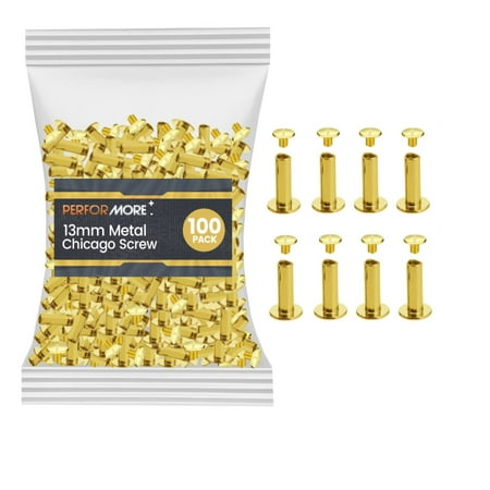 

100 Pack of Chicago Screw Post Binding Screws 13mm Brass Plated Metal Screw Posts for Scrapbooking Photo Albums Binding Leather Repair