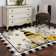thumbnail image 3 of 3'x5' Rug for Living Room Bedroom, Spring Gnomes Washable Area Rugs Non-Slip Carpet Mats, Farmhouse Bees Flowers Black White Plaid Indoor Low Pile Area Rug Runner for Kitchen, Mudroom, 3 of 8