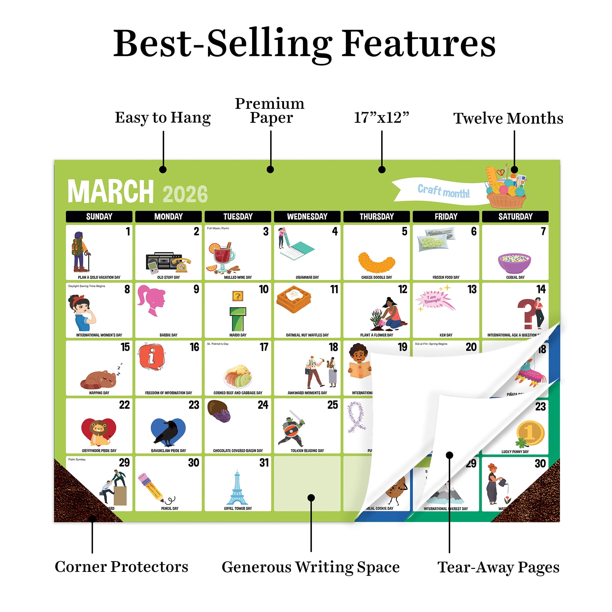 TF Publishing, Every Days A Holiday 2026 Desk Pad, 17'' X 12'', 12-Month Calendar with Stapled Binding