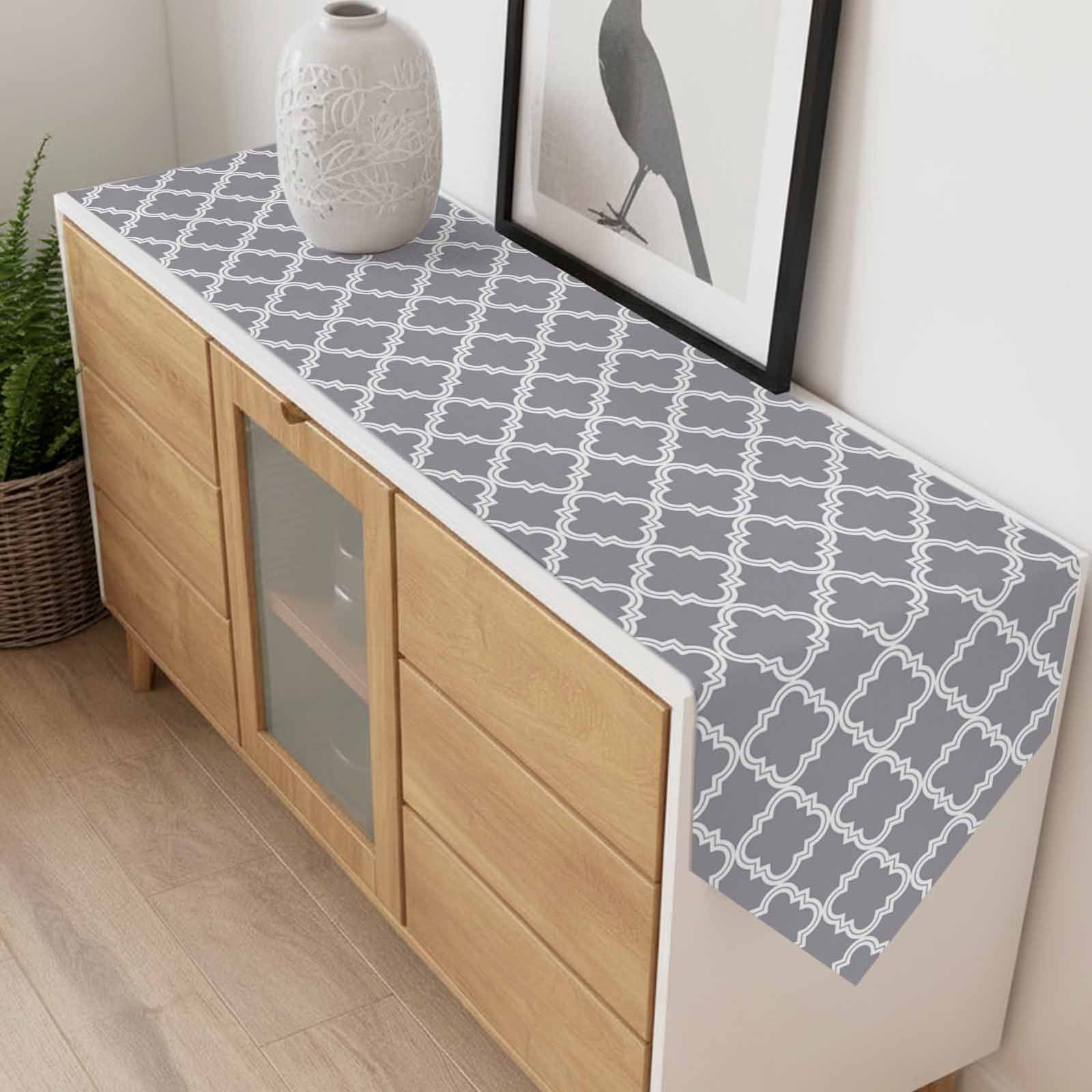 Abstract Geometric Table Runner 120 Inches Long Gray Moroccan Trellis Table Runners for Dining Room Tabletop Dresser Scarf Home Party Banquet Wedding Holiday Decoration