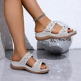 thumbnail image 5 of GERsome Womens Low Wedge Sandals Open Toe Slip-On Slides Platform Casual Walking Shoes Summer Beach Vacation Sandals, Beige Size 6.5, 5 of 9