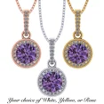 thumbnail image 4 of Solid 925 Sterling Silver & Gold Halo Birthstone Pendant Necklace w/ Pure Brilliance Zirconia, Yellow Gold Plated, February - Simulated Amethyst, 4 of 7