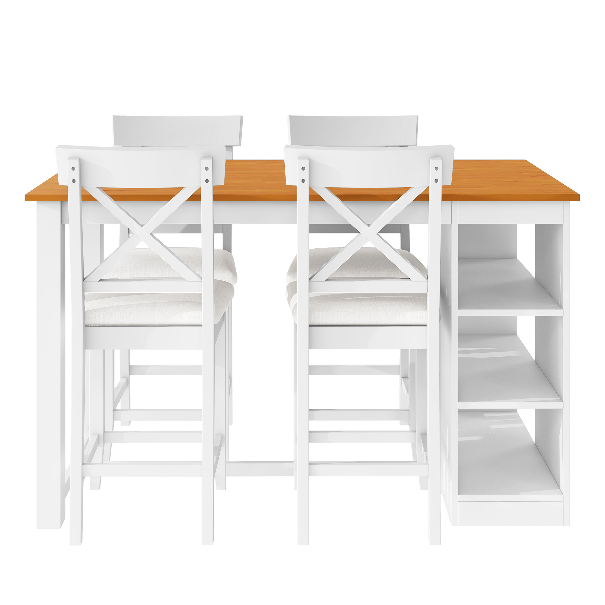 Euroco 5 Piece Counter Height Dining Table Set, Solid Wood Farmhouse Kitchen Table Set with Open Storage Shelves for 4,Peferct for Small Place,White