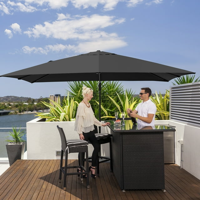 Costway Parasol Déporté de Patio 10 Pieds X 13 Pieds en Aluminium, Rotation 360°, Inclinaison, Gris