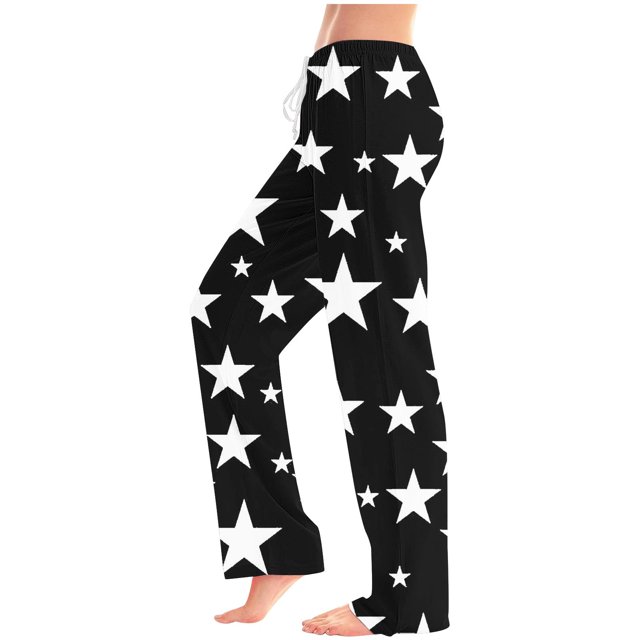KIHOUT Sweatpants for Woman New Arrivals Fashion Star Printing Elastic Waist Drawstring Full Length Trousers with Pockets