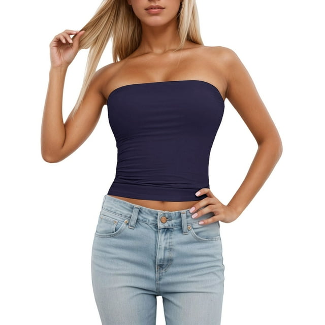 Women's Tube Top Sleeveless Stretchy Camisole Removable Padding Strapless Shirt For Layering And Outerwear
