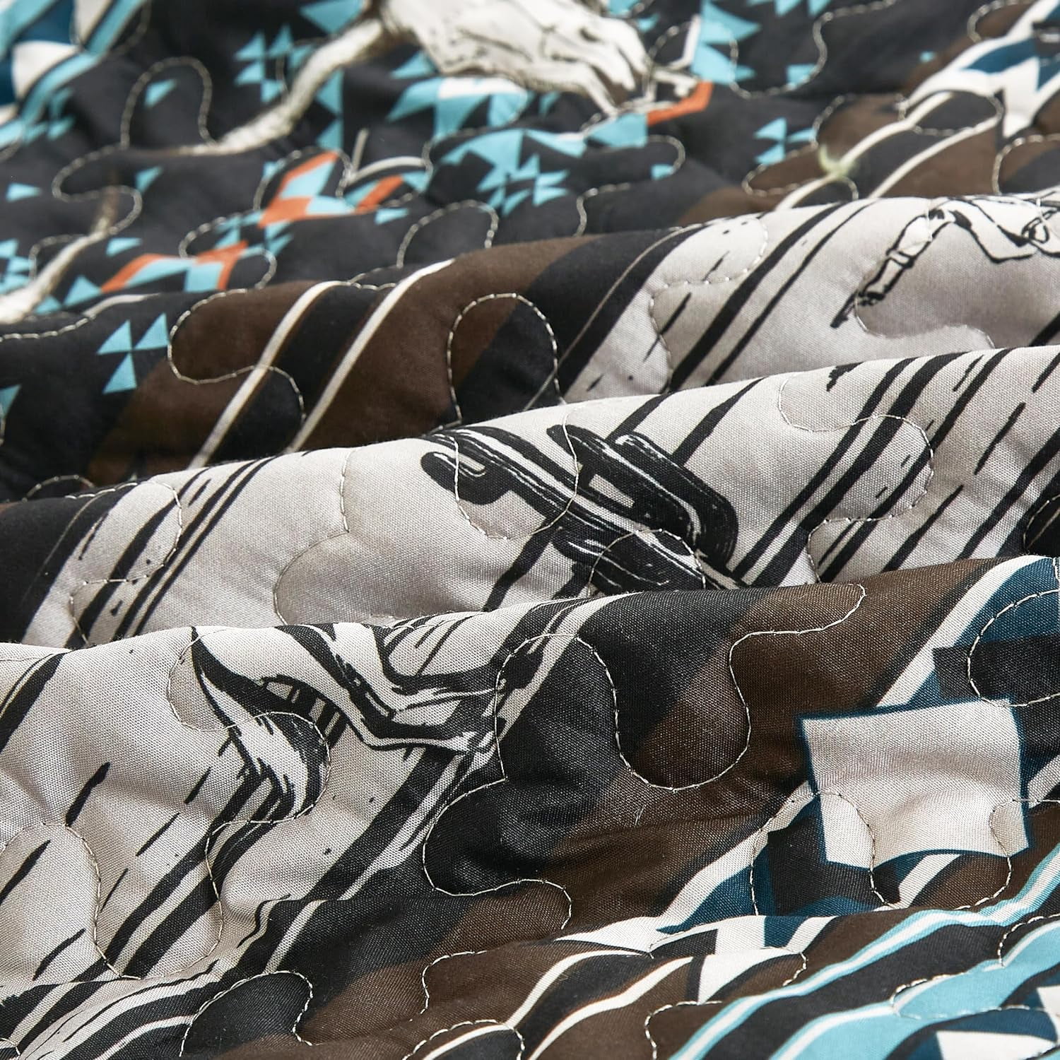 Chezmoi Collection Boone 3-Piece Southwestern Cowboys Rodeo Quilt Set King, Multicolor Blue Brown Beige Clay Printed Microfiber Lightweight Bedspread Set for All season